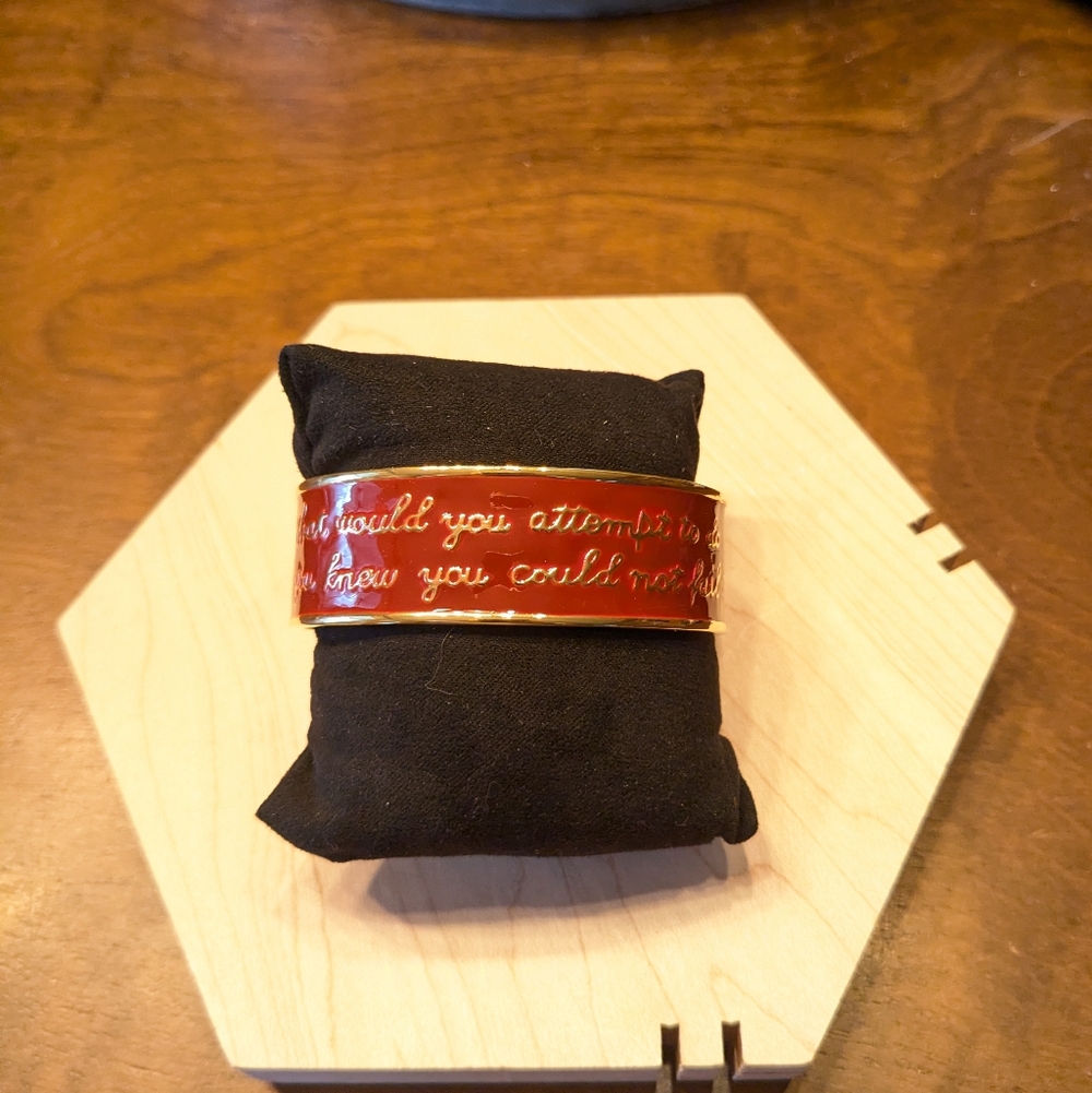 Rustic Cuff Inspirational Gold Tone & Burgundy Enamel Cuff Bracelet